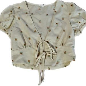 PacSun LA Hearts Yellow Floral Puff Tie Top Small